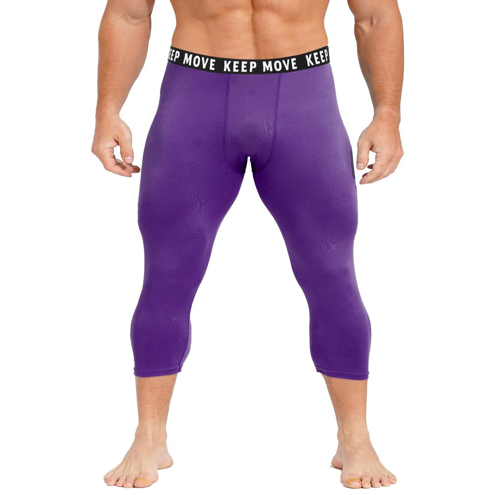 dPois Compression Pants for Men Workout Running Leggings Tights Thermal Base Layer Athletic Underpants Purple XX-Large