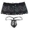 ABAFIP Men's Crossdresser Sissy Lingerie Low Waist Lace Mesh Sheer Mini Skirt + G-string Thong Panties 2 Piece Crossdressing Underwear set Black One Size view 1