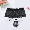 ABAFIP Men's Crossdresser Sissy Lingerie Low Waist Lace Mesh Sheer Mini Skirt + G-string Thong Panties 2 Piece Crossdressing Underwear set Black One Size view 3