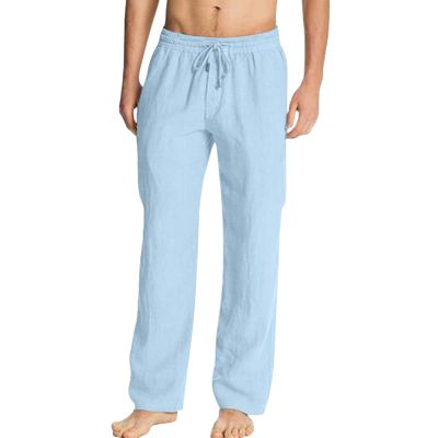 JEsilunmaMY Men's Cotton Linen Yoga Pants Elastic Waist Casual Loose Lounge Pants Solid Color Jogger Sweatpants Pajama Pants (Light Blue,X-Large)