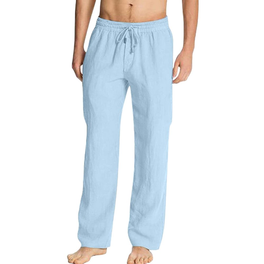 JEsilunmaMY Men's Cotton Linen Yoga Pants Elastic Waist Casual Loose Lounge Pants Solid Color Jogger Sweatpants Pajama Pants (Light Blue,X-Large)