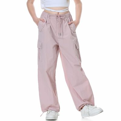 Rolanko Girls Parachute Pants, Cargo Pants for Girls Y2K Loose Jogger Cargo Trousers with Pockets Streetwear (Pink, 12-14)