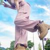 Rolanko Girls Parachute Pants, Cargo Pants for Girls Y2K Loose Jogger Cargo Trousers with Pockets Streetwear (Pink, 12-14) view 3