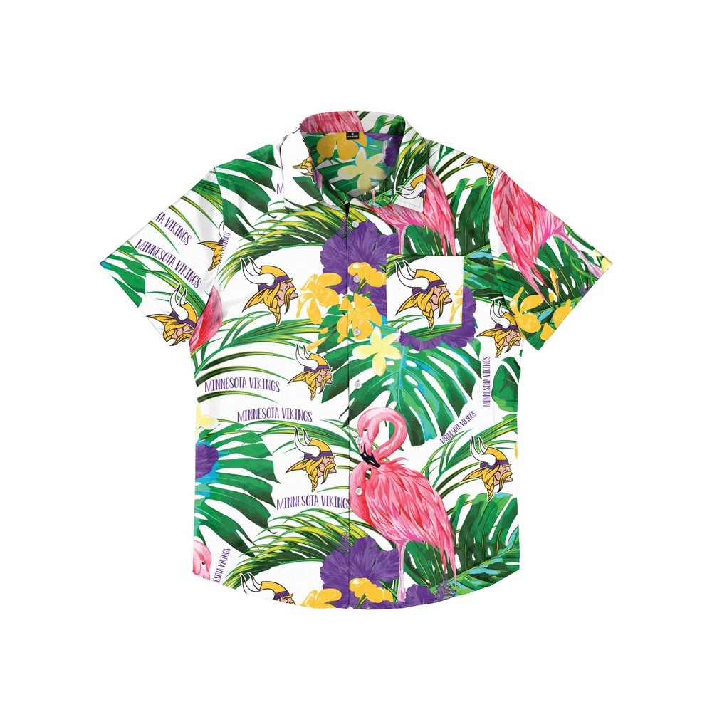 Minnesota Vikings NFL Mens Flamingo Button Up Shirt - Large