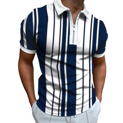 Men's Classic Short Sleeve Polo Shirt Zip Up Big&Tall Casual Summer Slim Fit T-Shirts Striped Graphic Printed Beach Tees Tops