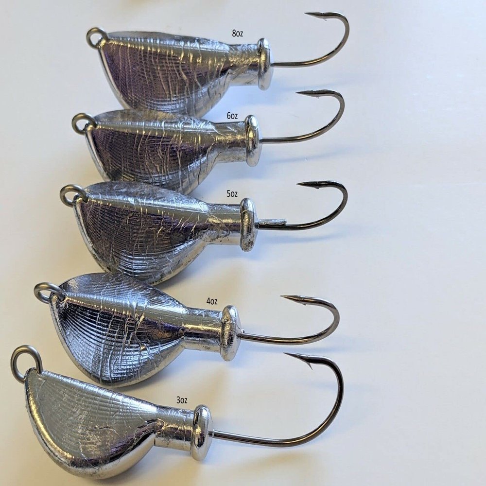 25 Unpainted"Banana" Jig Head Blackfish Striper Bass Lure Ultra Point Hook 8 oz