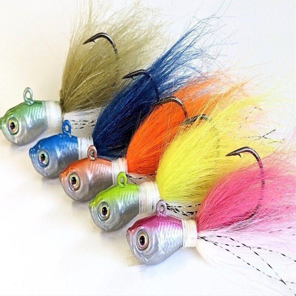 5 Ultra Minnow Bucktail Striper Fluke Walleye Jig Head Lure-Chrome Combo w/Flash 3/4 oz