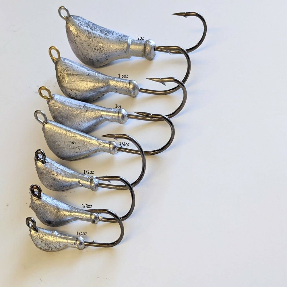 25 Unpainted"Banana" Jig Head Blackfish Striper Bass Lure Ultra Point Hook 1.5 oz