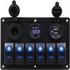 6 Gang Boat and RV Waterproof Rocker Switch Panel, Digital Voltmeter Display Dual 5V USB Charger Socket DC 12V LED Light for Car Marine Boat Vehicles (Blue Light) view 1