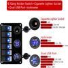 6 Gang Boat and RV Waterproof Rocker Switch Panel, Digital Voltmeter Display Dual 5V USB Charger Socket DC 12V LED Light for Car Marine Boat Vehicles (Blue Light) view 2