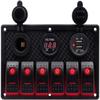 6 Gang Boat and RV Waterproof Rocker Switch Panel, Digital Voltmeter Display Dual 5V USB Charger Socket DC 12V LED Light for Car Marine Boat Vehicles (Red Light) view 1