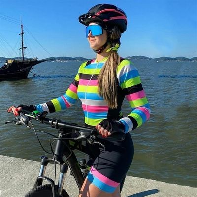 KOZUJI Women's Triathlon Race Suit Cycling Jersey Long Sleeve Jumpsuit Cycling Clothing with Pockets/9D Gel Pad (Color : 01, Size : Large)