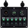 6 Gang Boat and RV Waterproof Rocker Switch Panel, Digital Voltmeter Display Dual 5V USB Charger Socket DC 12V LED Light for Car Marine Boat Vehicles (Green Light) view 1