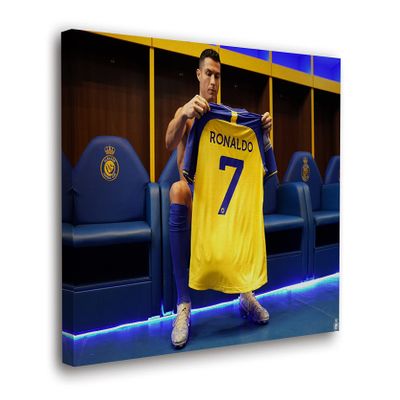 SpiritualHands Cristiano Ronaldo Soccer Superstar Wall Art Canvas Decor,Colorful Ronaldo Soccer Home Room Decor, Framed Poster (RONALDO CHECKS SHIRT, 15" x 22" - Ready to Hang)