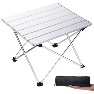 Grope Small Folding Camping Table with Aluminum Table Top, Beach Table for Sand with Carrying Bag,Prefect for Outdoor, Picnic, BBQ, Cooking, Festival (Silver-M)