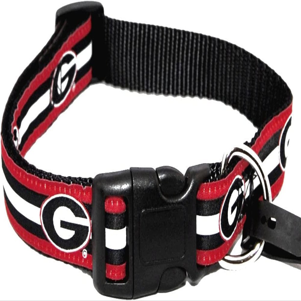 College Dog Collar (Medium, Georgia Striped)