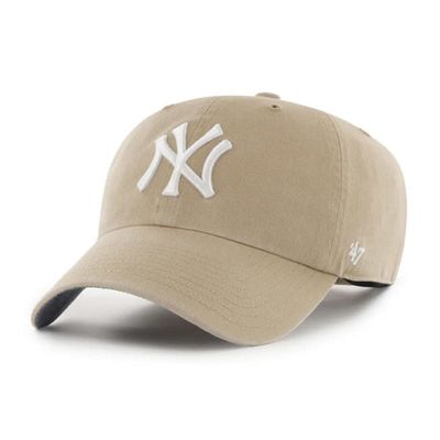 47 New York Yankees Mens Womens Chambray Ballpark Clean Up Adjustable Strapback Khaki Hat with White Logo