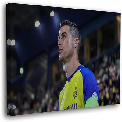 SpiritualHands Cristiano Ronaldo Soccer Superstar Wall Art Canvas Decor,Colorful Ronaldo Soccer Home Room Decor, Framed Poster (RONALDO LOOKS FAR, 15" x 22" - Ready to Hang)