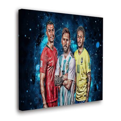 SpiritualHands Cristiano Ronaldo Soccer Superstar Wall Art Canvas Decor,Colorful Ronaldo Soccer Home Room Decor, Framed Poster (RONALDO MESSI NEYMAR, 15" x 22" - Ready to Hang)