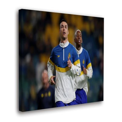 SpiritualHands Cristiano Ronaldo Soccer Superstar Wall Art Canvas Decor,Colorful Ronaldo Soccer Home Room Decor, Framed Poster (RONALDO WARMS UP, 19" x 28" - Ready to Hang)