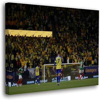 SpiritualHands Cristiano Ronaldo Soccer Superstar Wall Art Canvas Decor,Colorful Ronaldo Soccer Home Room Decor, Framed Poster (RONALDO WALKS CR7, 15" x 22" - Ready to Hang)