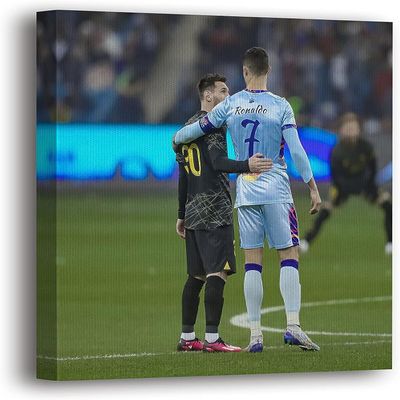 SpiritualHands Cristiano Ronaldo Soccer Superstar Wall Art Canvas Decor,Colorful Ronaldo Soccer Home Room Decor, Framed Poster (RONALDO MESSI FRIENDLY, 15" x 22" - Ready to Hang)