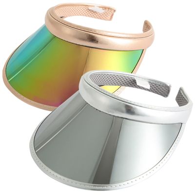 2 Pcs Sun Visors Hats Women Clip-on Adjustable Iridescent Clear Sport Outdoor Cap Colored Reflective Tennis (2 Pack,Gold Silver)