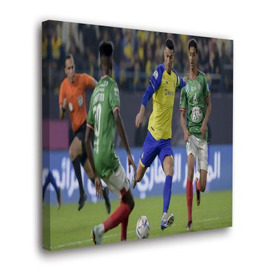 SpiritualHands Cristiano Ronaldo Soccer Superstar Wall Art Canvas Decor,Colorful Ronaldo Soccer Home Room Decor, Framed Poster (RONALDO KICKS BALL, 15" x 22" - Ready to Hang)