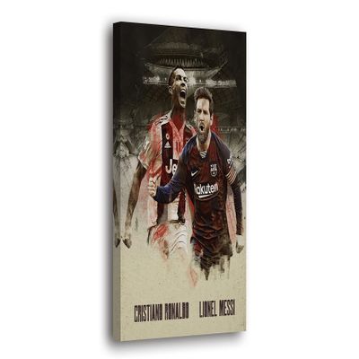 SpiritualHands Cristiano Ronaldo Soccer Superstar Wall Art Canvas Decor,Colorful Ronaldo Soccer Home Room Decor, Framed Poster (RONALDO MESSI COLLAGE, 19" x 28" - Ready to Hang)