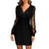 AIBEARTY Women's Sexy Wrap V-Neck Mesh Sequins Long Sleeve Dress Bodycon Elegant Banquet Cocktail Party Club Dress Black view 1