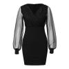 AIBEARTY Women's Sexy Wrap V-Neck Mesh Sequins Long Sleeve Dress Bodycon Elegant Banquet Cocktail Party Club Dress Black view 4
