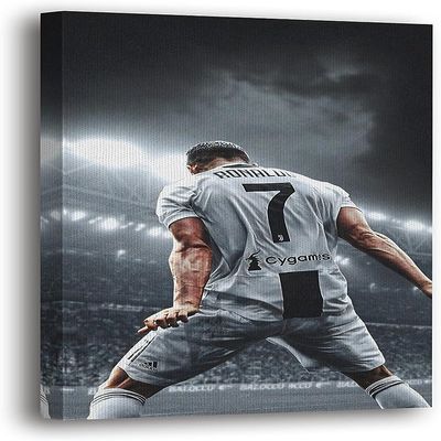 SpiritualHands Cristiano Ronaldo Soccer Superstar Wall Art Canvas Decor,Colorful Ronaldo Soccer Home Room Decor, Framed Poster (RONALDO CR7 GRAY, 40" x 60" - Ready to Hang)