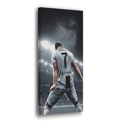 SpiritualHands Cristiano Ronaldo Soccer Superstar Wall Art Canvas Decor,Colorful Ronaldo Soccer Home Room Decor, Framed Poster (RONALDO CR7 GRAY, 15" x 22" - Ready to Hang)