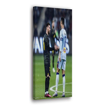 SpiritualHands Cristiano Ronaldo Soccer Superstar Wall Art Canvas Decor,Colorful Ronaldo Soccer Home Room Decor, Framed Poster (RONALDO AND MESSI HANDSHAKE, 15" x 22" - Ready to Hang)