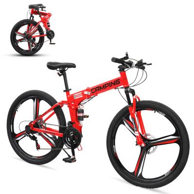 Ktaxon Foldable Mountain Bike 26 Inch Bike 21-Speed Bikes for Adults with Cool Design, Powerful Mechanical Dual Disc Brakes, Double Shock Effect and Ergonomic Cushion (Red)