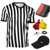 6 Pieces Men's Official Referee Costume Set, Official Umpire Jersey Collar V-Neck Referee Shirt Referee Cards Hat Whistle with Lanyard Penalty Flag, Referee Necessities for Basketball Football Soccer view 1