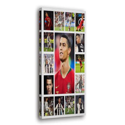 SpiritualHands Cristiano Ronaldo Soccer Superstar Wall Art Canvas Decor,Colorful Ronaldo Soccer Home Room Decor, Framed Poster (RONALDO COLLAGE VERTICAL, 15" x 22" - Ready to Hang)