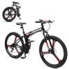 Ktaxon Foldable Mountain Bike 26 Inch Bike 21-Speed Bikes for Adults with Cool Design, Powerful Mechanical Dual Disc Brakes, Double Shock Effect and Ergonomic Cushion (Black) view 1