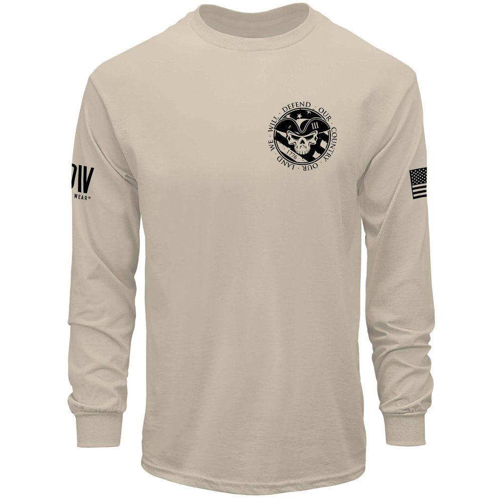 Dion Wear American Patriot Military Long Sleeve Men's T-Shirt, Sand, Small
