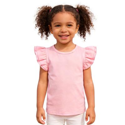 Sanpersonlin Toddler Baby Girl Solid Color T Shirt Kids Blouse Basic Plain Ruffle Top Cotton Casual Clothes (0021H-Short Sleeve Light Pink, 4-5 Years)