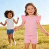 Sanpersonlin Toddler Baby Girl Solid Color T Shirt Kids Blouse Basic Plain Ruffle Top Cotton Casual Clothes (0021H-Short Sleeve Light Pink, 4-5 Years) view 2