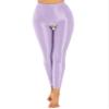 Agoky Women's Glossy Hollow Out Silky Long Crotchless Leggings High Elastic High Waist Yoga Pants Light Purple Medium view 1