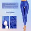 Agoky Women's Glossy Hollow Out Silky Long Crotchless Leggings High Elastic High Waist Yoga Pants Light Purple Medium view 4