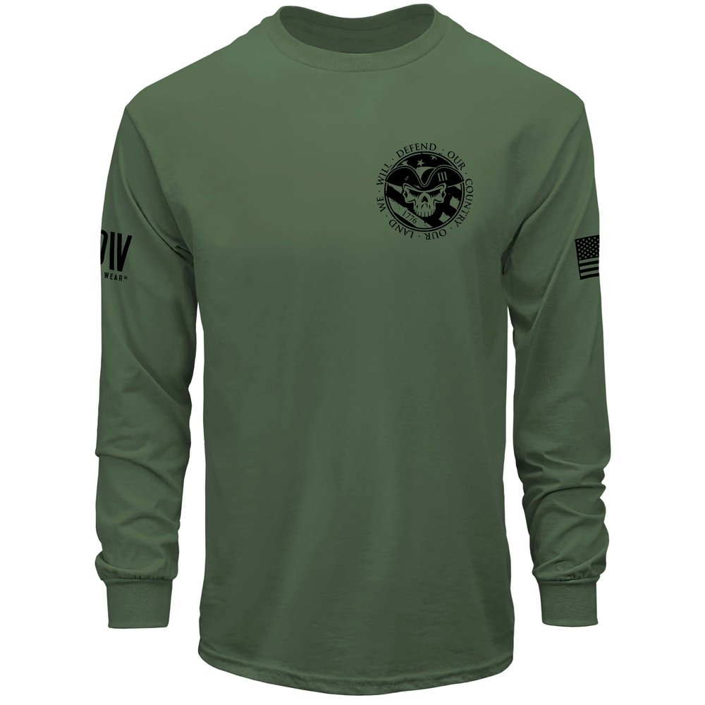 Dion Wear American Patriot Military Long Sleeve Men's T-Shirt, Military Green, Large