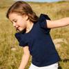 Sanpersonlin Toddler Baby Girl Solid Color T Shirt Kids Blouse Basic Plain Ruffle Top Cotton Casual Clothes (0021J-Short Sleeve Navy Blue, 6-7 Years) view 2