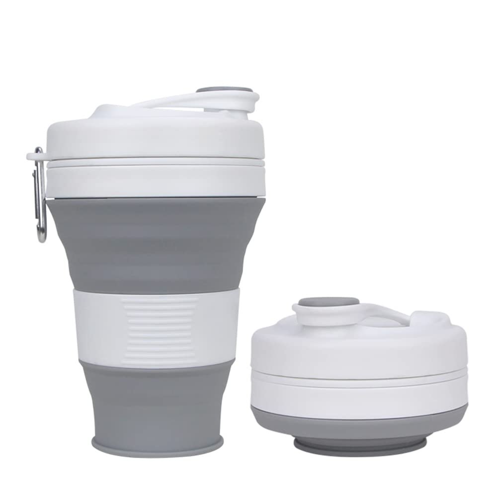 UNNESTAR Collapsible Camping Cup with Straw Silicone Folding Coffee Cup Sport Bottle Portable Travel Outdoor Car 16oz 20oz (Gray-600ml)