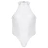 Zaldita Men's Oil Glossy Zipper Back Bodysuit Leotard Sleeveless Jumpsuit Fitness Gym Sportswear White X-Large view 1