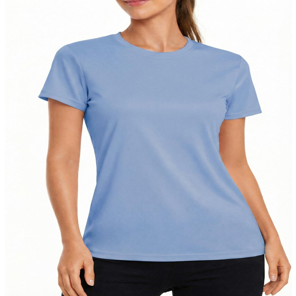 Boladeci Short Sleeve Rash Guard Women UPF 50+ Sun Protection SPF Lightweight Moisture Wicking UV Crew Neck Hiking Swim Shirts Rash Guard M Light Blue