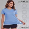 Boladeci Short Sleeve Rash Guard Women UPF 50+ Sun Protection SPF Lightweight Moisture Wicking UV Crew Neck Hiking Swim Shirts Rash Guard M Light Blue view 3