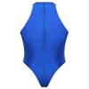 QinCiao Men's Zipper Back Bodysuits One Piece Sleeveless Leotard High Elastic Oil Jumpsuits Blue X-Large view 2
